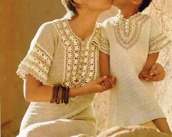 Summer Caftan Style Dress for Women and Children: Crochet Pattern - PDF Downloadable e-pattern - 1970’s Summer Tunic