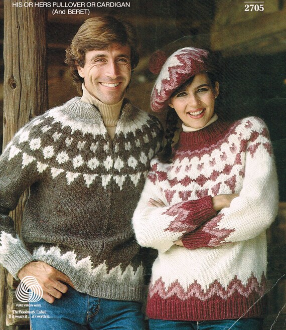Vintage Knitting Pattern Retro Sweaters His and Hers Pullover or Cardigan Pattern PDF Instant download Icelandic Yarn