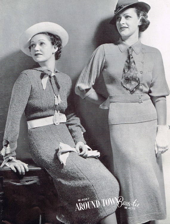 1930s Knitting Patterns for Women 2 Peice Suits Skirt Sweater