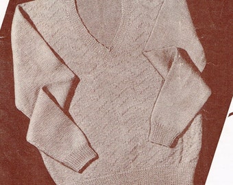 Vintage Knitting Pattern - Man's Textured V Neck Sweater - PDF Digital Download E pattern - Retro Pullover - Printable Knitting Pattern