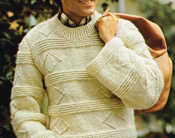 Men’s and Woman’s Knitting Pattern - His and Her Jacket and Pullover - PDF Downloadable e-pattern - 1970’s Sweater with Diamond Pattern