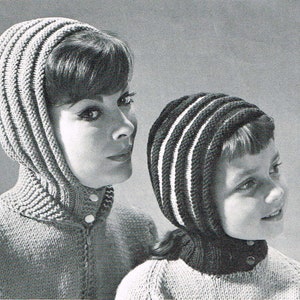 Family Knitting Pattern - Helmets and Belaclavas - Instant Download PDF - 1950s Knitting Pattern - Cap hat headwear