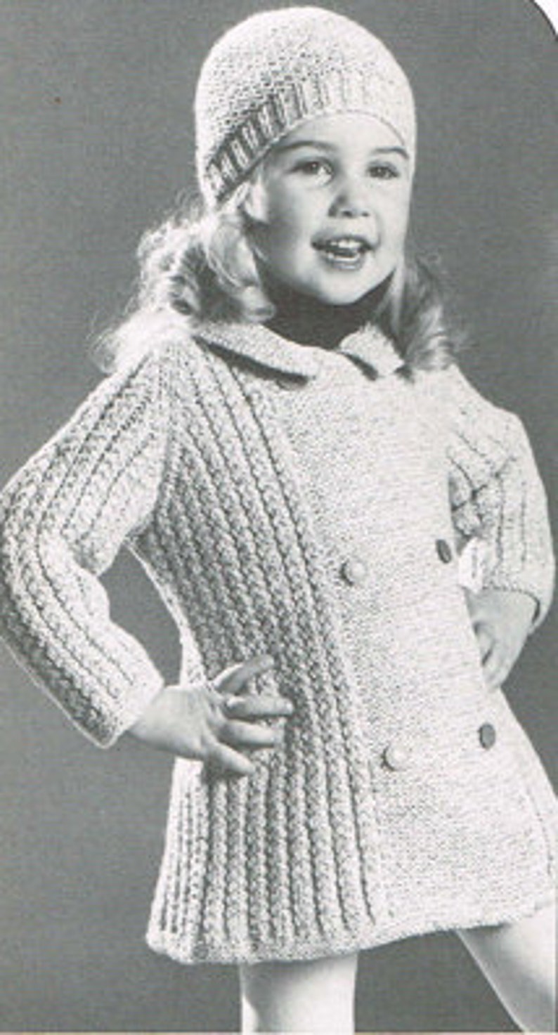 Vintage Knitting Pattern Girls Jacket or Coat With Hat or Etsy