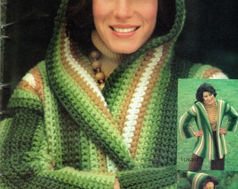 Multicolour jacket: Women's Crochet Pattern - PDF Downloadable e-pattern - 1970’s Long Sweater Cardigan - Printable Crochet Pattern - co