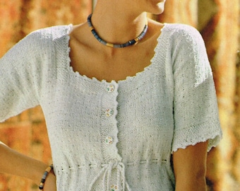 Easy to Knit Summer Top with Draw String: Knitting Pattern - PDF Downloadable e-pattern - 1970’s Blouse with buttons - Printable Knitting