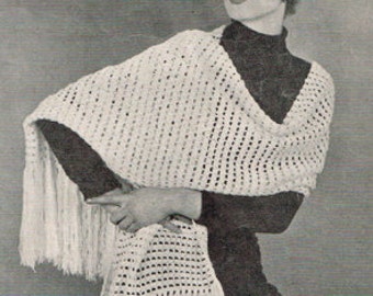 Vintage Crochet pattern - women's or ladies stole, wrap, or shawl - 1950s crochet pattern - ladies - PDF Download - 50s
