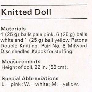 Vintage Doll Knitting Pattern Knitted Doll Pattern Vintage Toy Pattern Vintage Knitting Pattern Soft Doll Pattern image 3