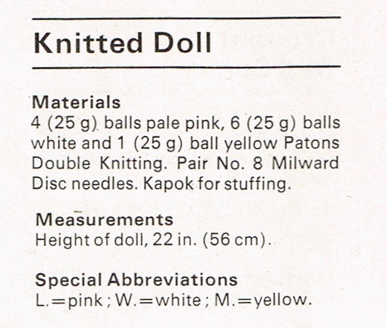 Vintage Doll Knitting Pattern Knitted Doll Pattern Vintage Toy Pattern Vintage Knitting Pattern Soft Doll Pattern image 3