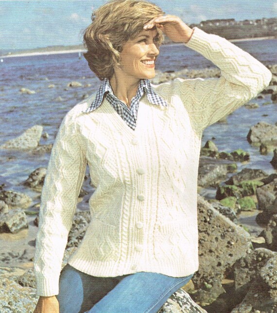 Womens Aran Cardigan Vintage 70s Knitting Patterns PDF Instant Download Aran Sweater Ladies Knitwear Printable Knitting Pattern Etsy UK