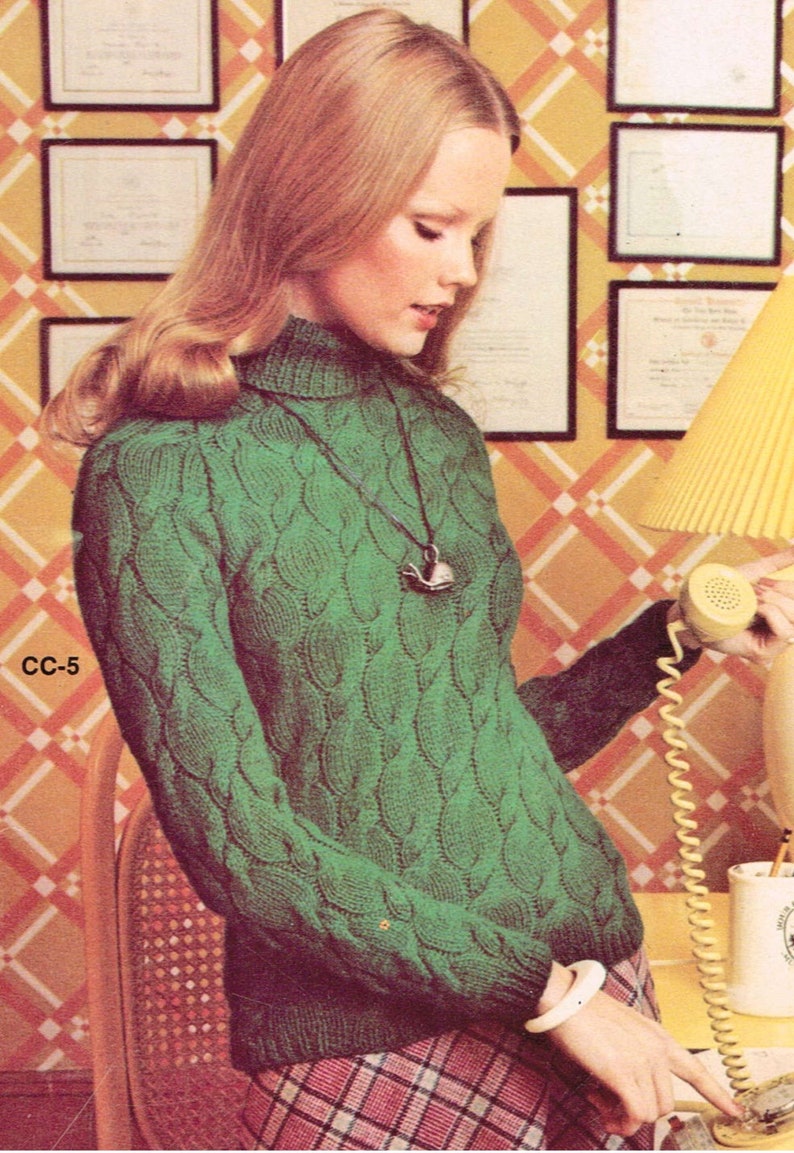 Vintage Download Knitting Pattern Womens Cable Knit Sweater Etsy