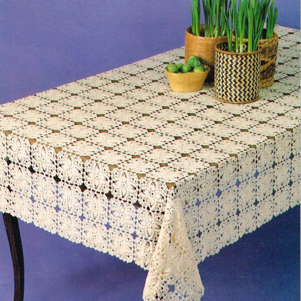 Vintage Crochet Pattern - Table Cloth - 80's crochet pattern - digital download PDF - retro - kitchen linens - kitchen decor