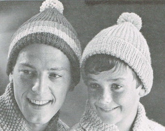 Vintage knitting pattern - Toques for adults and children - 60's knitting pattern - girls boys men women ladies hat - PDF Download