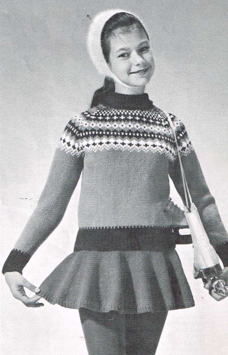 Vintage Knitting Pattern Girls Skating Outfit Children's 60's Knitting Patterns for Girls PDF