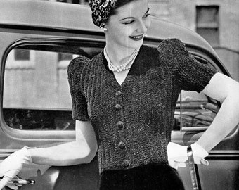 Vintage Women's Knitting Pattern - 1930’s Short Sleeve Jacket - Instant Download PDF - 30’s Cardigan Sweater