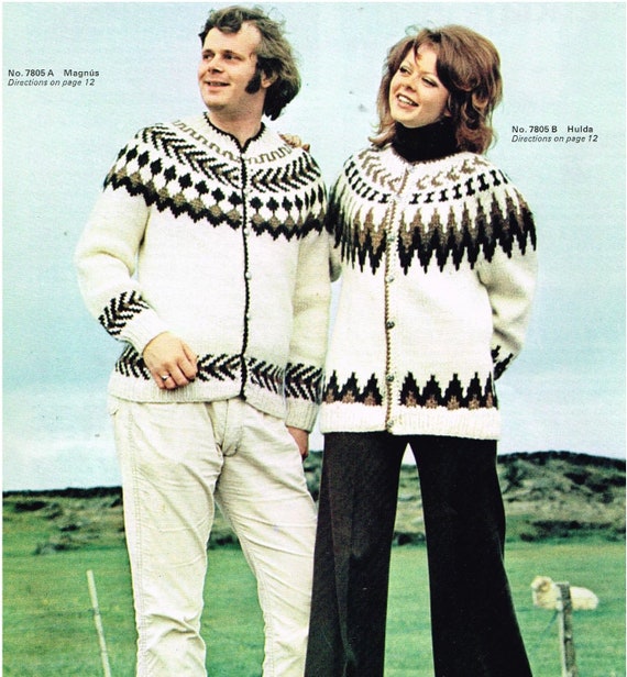 Vintage Knitting Pattern Retro Sweaters His and Hers Pullover or Cardigan Pattern PDF Instant download Icelandic Yarn