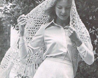 Vintage Women's Crochet Pattern - Ladies Shawl - 70's instant download PDF - knitting pattern for ladies