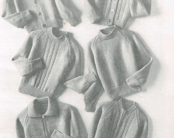 Classic Cardigans and Sweaters for Boys, Girls - Vintage knitting pattern for Children - 70's 60's PDF download - Kids