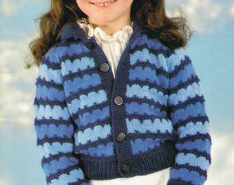 Girls Cardigan Knitting Pattern - PDF Download - Retro Vintage Children’s Sweater Pattern - 80’s 1980’s
