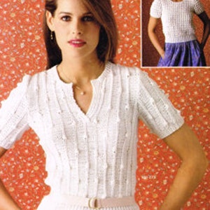 PDF Vintage Knitting & Crochet Pattern - 2 patterns for women's short sleeve blouse - downloadable - Retro 80's knitting patterns for women