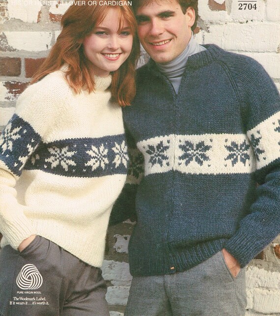 Vintage Knitting Pattern Retro Sweaters His and Hers Pullover or Cardigan Pattern PDF Instant download Icelandic Yarn