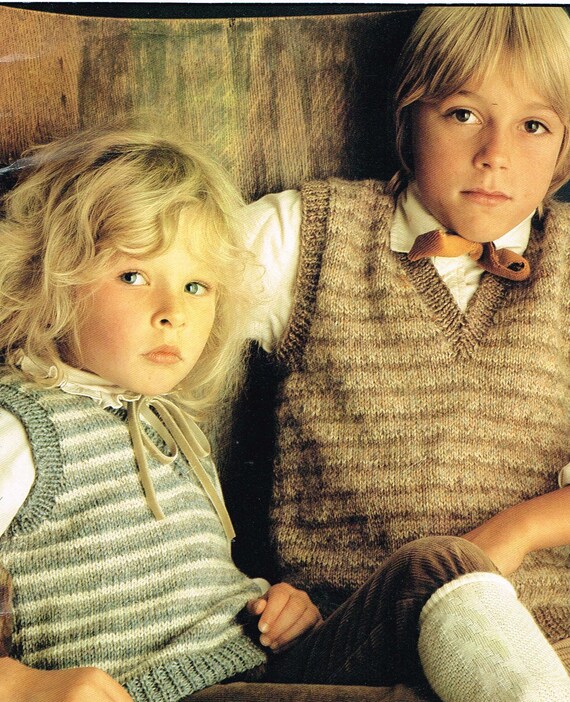 Vintage Knitting Pattern Childrens Stripe Sweater Vests Pdf