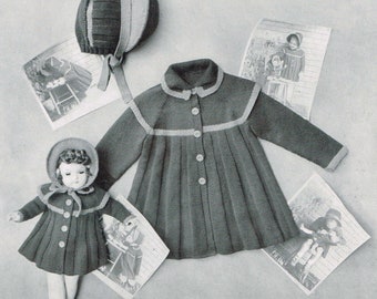 Vintage 50s Knitting Pattern - Little Girl’s Coat & Bonnet with Matching Doll’s Outfit - instant download PDF - 1950's Sweater Coat