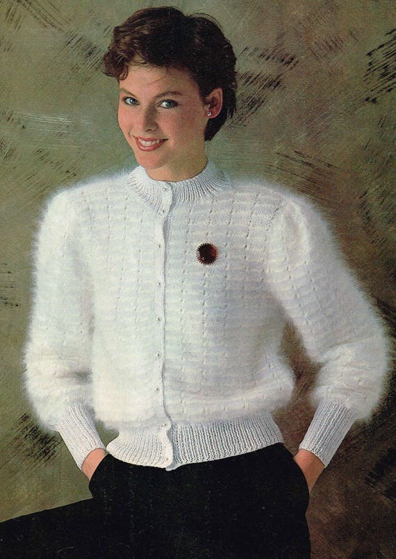 Vintage Knitting Pattern Fluffy Angora Cardigan 80's Etsy