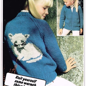 Vintage Knitting Pattern -  Child's Kitten Jacket - 70's 80's - instant download PDF - Cat Sweater Coat - Printable Knitting Pattern