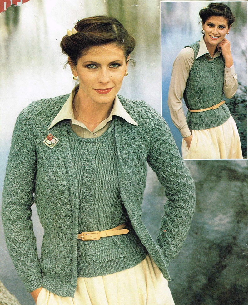 Vintage Woman's Knitting Pattern for a Slipover Vest & Cardigan PDF ...