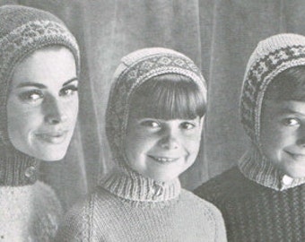 Vintage knitting pattern - Hat, Hoods, or head snugs - PDF knitting pattern - retro 60's - wool hat knitting pattern - women children girls