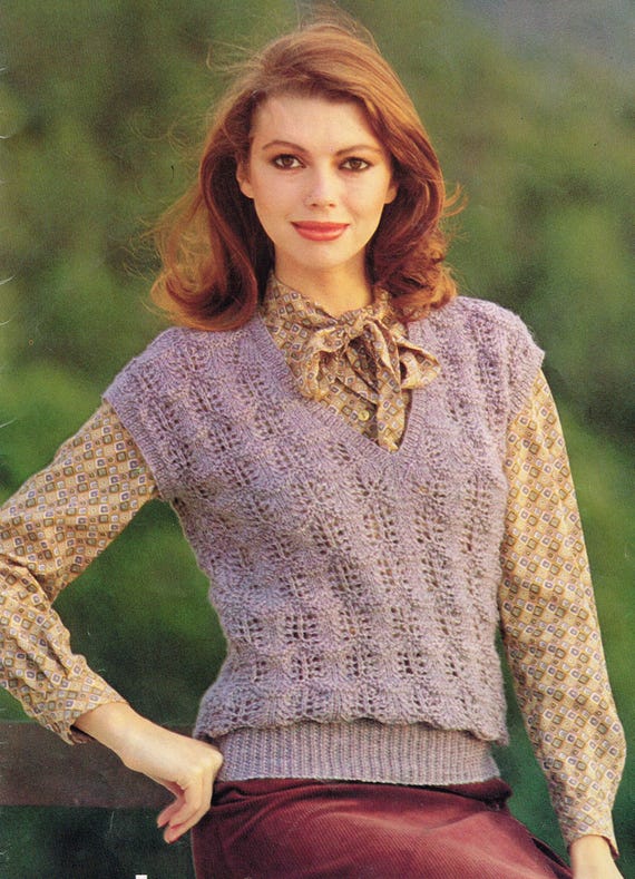 Womens Vintage Lacy Slip Over Knitting Pattern Retro 1980s PDF Download 80s Sweater Vest Etsy UK