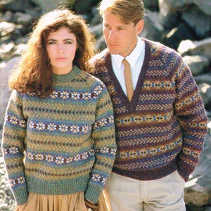 Men’s and Women’s Vintage Fair Isle Knitting Pattern - PDF Download - 80s Sweater - 1980’s Knitting Pattern for a Pullover