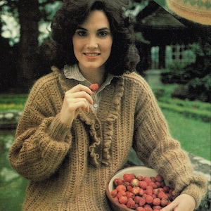 Vintage Knitting Pattern: Women's 80's Ruffled Sweater with Sport Yarn - PDF download - Printable Knitting Pattern