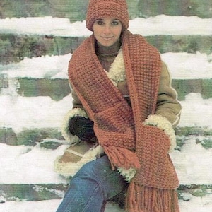 Vintage Knitting Pattern - Hat and Scarf - Men's Women's - PDF Download - Retro - 70's