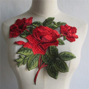 Delicate Embroidered Red Floral Applique Patches,Vintage Flower Patch for Clothing or Dress,Decorative Embroidery Floral Appliques
