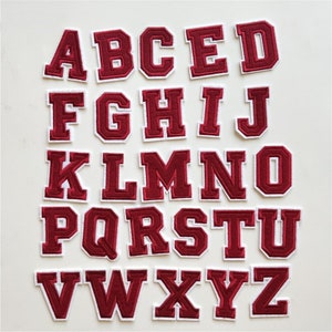 2 Red Embroidered Iron-on patch Alphabet Letters Your Choice 2