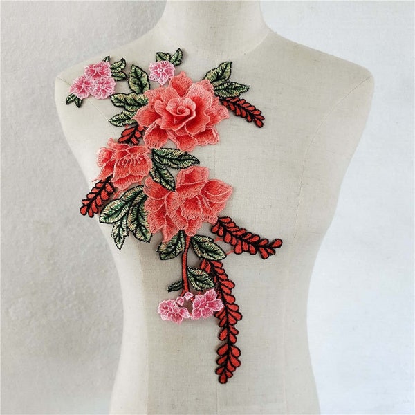 Delicate Embroidered 3D Flowers Applique Patch,Vintage Floral Patch for Clothing or Dress Decorative Embroidery Appliques (6 colors)