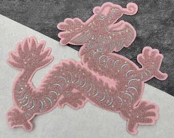 Large Dragon Embroidery Sequined Applique Patch,Embroidered Dragon Supplies for Coat,T-Shirt,Costume Embroidered Sequin Appliques Patches