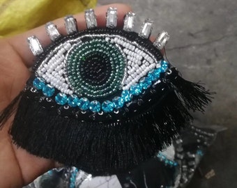 Delicate Embroidery Eye Fringes Sequined Beaded Applique Patch,Beaded Eye Patch Supplies for Coat,T-Shirt,Costume Decorative Appliques Patch