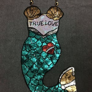 Large Mermaid Sequined Applique Patch,Paillette Patch,Sequins Patch Supplies for Coat,T-Shirt,Costume Decorative Sequin Patches