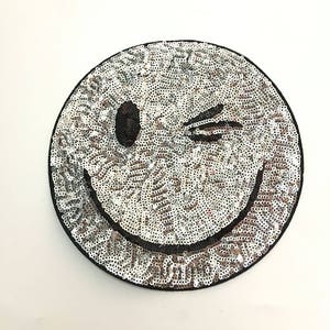 Silver Smile Sequined Applique Patch,Paillette Patch,Sequins Patch Supplies for Coat,T-Shirt,Costume Decorative Patches