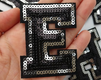 Black Letters Sequined Iron on Applique Patch,Sequins Embroidery Letter Patch Supplies for Coat,T-Shirt Decorative Iron on Patches