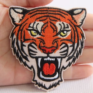Tiger Head Embroidery Iron On Applique Patch,Embroidered Tiger Patch Supplies for Coat,T-Shirt,Jeans,Decorative Iron on Appliques Patches