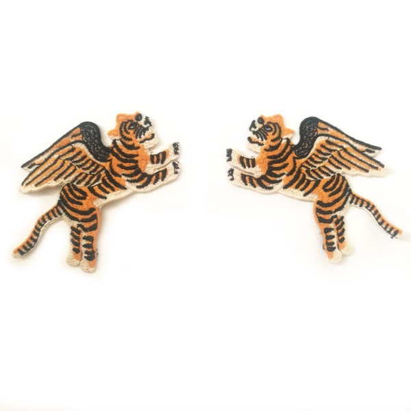 A Pair of Tiger Embroidery Applique Patch,Embroidered Tiger Patch Supplies for Coat,T-Shirt,Jeans,Decorative Appliques Patches