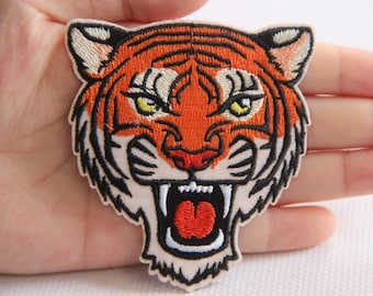 Tiger Head Embroidery Iron On Applique Patch,Embroidered Tiger Patch Supplies for Coat,T-Shirt,Jeans,Decorative Iron on Appliques Patches