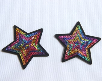 A Pair of Stars Sequined Applique Patch,Paillette Patch,Sequins Star Patch Supplies for Coat,T-Shirt,Costume Decorative Patches