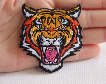Tiger Head Embroidery Iron On Applique Patch,Embroidered Tiger Patch Supplies for Coat,T-Shirt,Jeans,Decorative Iron on Appliques Patches