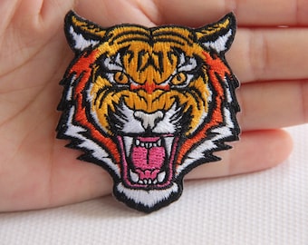 Tigerhuvudbroderi Stryk-på-applikationslapp, broderade tigerlappar för kappa, T-shirt, jeans, dekorativa stryk-på-applikationslappar