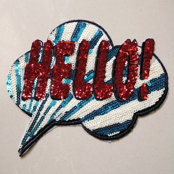 HELLO Patch d’applique à paillettes, patch de paillette, fournitures de patch de paillettes pour manteau, t-shirt, costume appliques décoratives Patchs