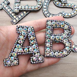Diamond Letters Embroidery Sequined Iron on Applique Patch,Rhinestone Alphabet Supplies for Coat,T-Shirt,Clothing Iron on Appliques Patches